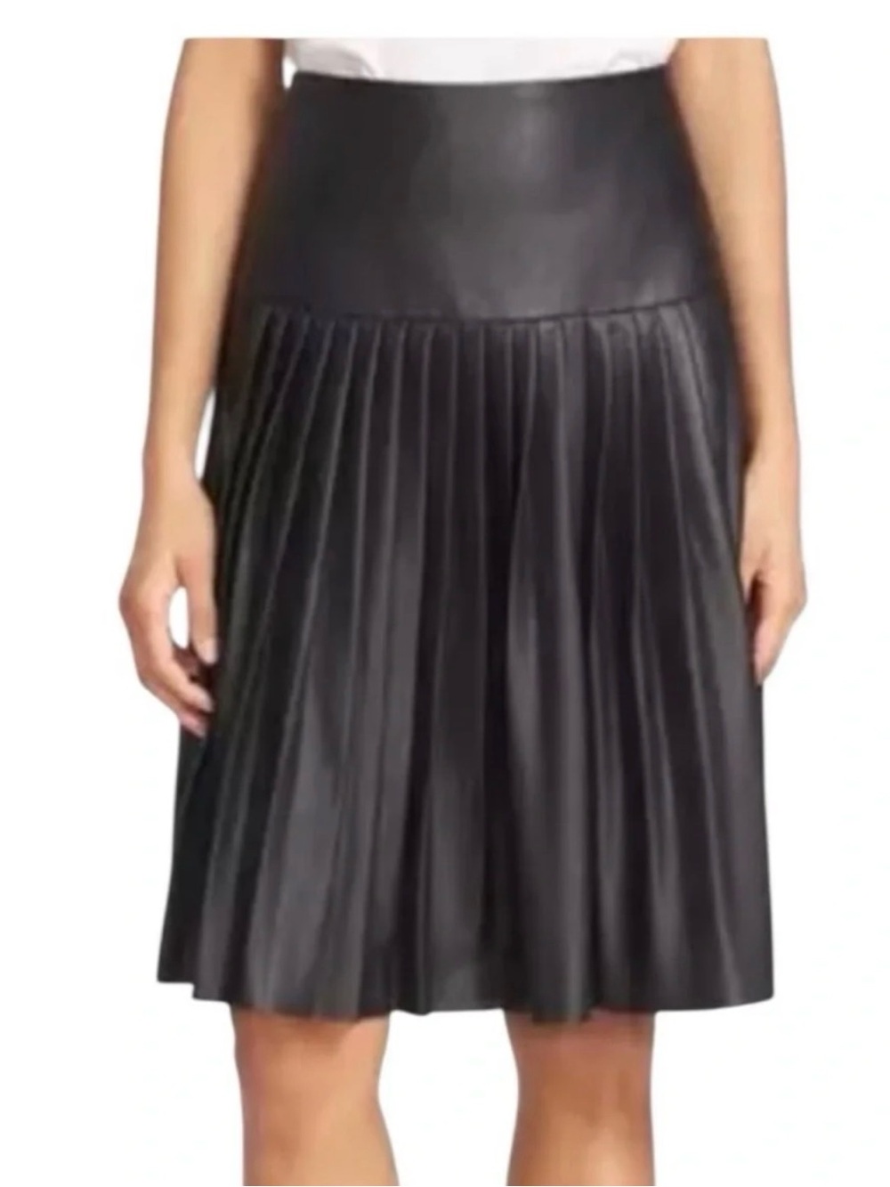 Rebecca Taylor Faux Black Pleated Faux Leather Skirt